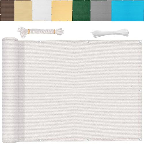 Balcony Privacy Screen Cover 135 x 300 cm(53 x 118inch) Protective Screens Outdoor Privacy Screens Weatherproof UV Protection with Rope and Eyelets, White