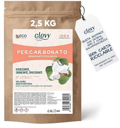 Percarbonate de sodium pur 2,5 kg, Détachant, Désinfectant et Blanchissant écologique pour l'hygiène et le nettoyage de vos tissus et de votre lave-vaisselle