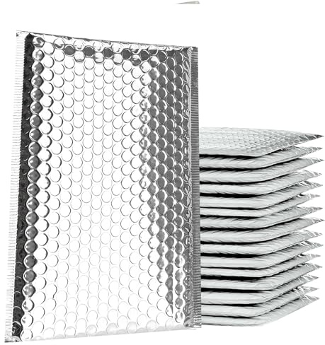 NaXew Sobres acolchados A4, con bolsas de polietileno de burbujas fáciles de despegar y sellar, embalaje protector acolchado de 220 x 340 pulgadas (plateado A4, 10 unidades)