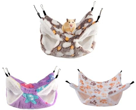 MEETOZ 3 pcs Double Layer Rat Hammocks Ferret Bunk Bed Hammock Small Pet Hammock Small Animal Cage Hanging Hammock Accessories for Hamster Rat Parrot Guinea Pig Hideout Play Sleep (Combination 2)
