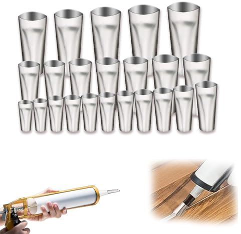 Emafymb 18 Stück Kartuschenspitzen Silikonspritze Aufsätze, Edelstahl Dichtungsdüse, Edelstahldüsen Satz, Integrated Silikondüsen Tool Kit für Fugenfüller Glaskleber Fenster Badezimmer (18 Stück)