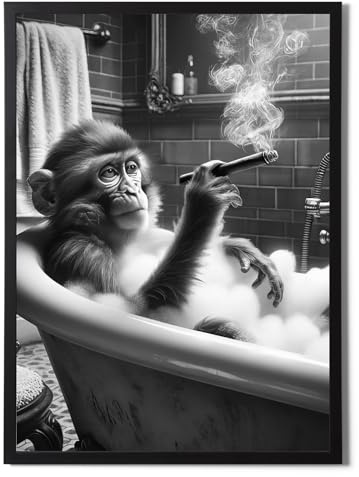 State Media Vision Monkey Smoking in the Bathroom A3 Poster No Frame - 29.7x42cm Size Print - Bathroom Wall Art