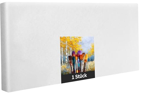 Keilrahmen Set aus 1 Stück in 50x110 cm, weiße Künstlerleinwand aus Polyester, zum Bemalen, fertig bespannt, geeignet für Acrylfarben oder Textilfarben, DIY Projektbedarf für Maler und Künstler