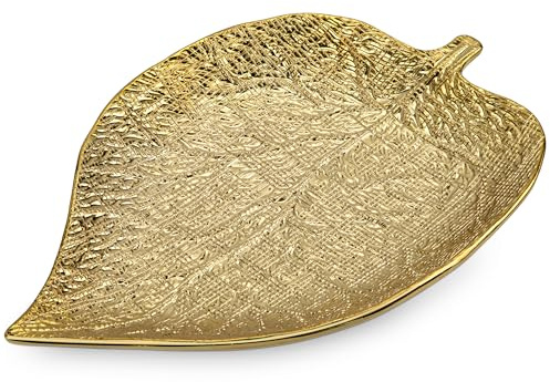Arborus 36,5 x 24 cm guld prydnadssak keramiska smyckesbrickor stora blad smycken maträtt dekorativ prydnadssak för ringar örhängen nycklar armband halsband ljus bord mittpunkt dekor