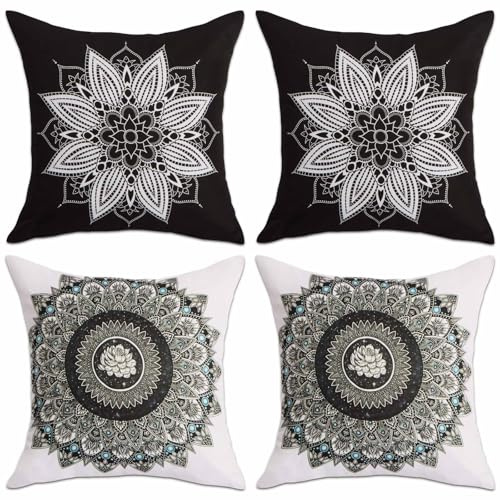 Betadistor Cushion Covers 45x45 cm Set of 4 Luxurious Vintage Floral Double-Side Printed Cushion Cases Decorative Pillow Covers for Sofa Living Room, Grey and Black, 506-0122