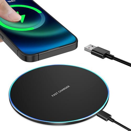 NEUTYPECHIC Wireless Charger, 15W für Magsafe Ladegerät, Kabelloses Ladepad mit Atmendem Licht, Induktive Ladestation Schwarz, Qi Ladestation Kompatibel mit iPhone/Samsung/Huawei/Xiaomi/Airpods