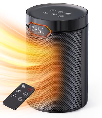 QEXREED Stufetta Elettrica Basso Consumo, 1500W, PTC, Modalità ECO & Breeze, 4 Modalità di Calore, Timer 24H, Termostato, Telecomando, Protezione da Ribaltamento e Surriscaldamento per Casa, Ufficio