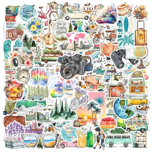 100 Stück Scrapbook Stickers, Reisen im Freien Sticker, Journaling Dekor Aufkleber, Wasserfeste Koffer Reise Graffiti Aufkleber, Fotoalbum Scrapbook Zubehör, für Koffer Skateboard Laptop Book Card
