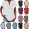Bluse Damen Elegant Leinenbluse Sommer locker Baumwolle Leinenbluse Button Down Henley V-Ausschnitt Kurzarm T-Shirt Lässiges Oberteile Button Down Bequemes Sexy Modisch Licht Hemdbluse Tunika Top