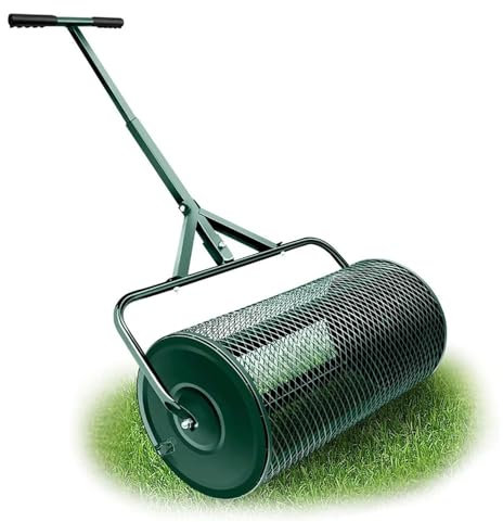 QLSABIA Épandeur de semences Multi-usages, épandeur de Compost, épandeur de Mousse de Tourbe avec poignée réglable en Forme de T, épandeurs de fumier pour pelouses et Jardins, vert-32 cm x 60 cm