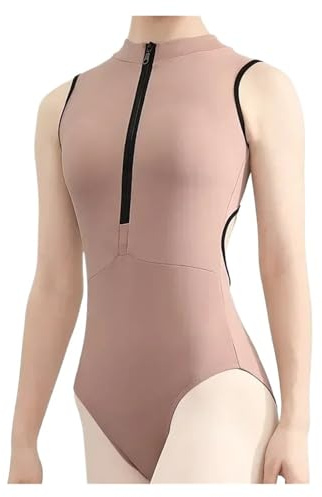 AMEEDA Maillot Ballet Mujer Maillot de Ballet for Mujer, Cuello Redondo, Cremallera, for práctica Diaria, Gimnasia en Equipo, Baile(Red Coffee Color,M)