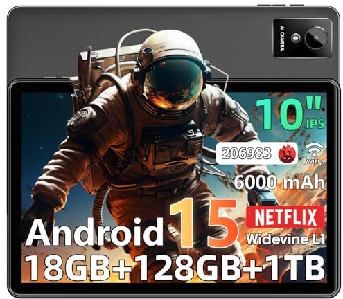 Raemond Tablet 10 Pulgadas Android 15 Tablets PC con 18GB RAM +128G ROM (1TB TF), IPS1280 × 800, Widevine L1 Octa-Core Tablet con WiFi 5G,CPU T310, 5MP+8MP, 6000 mAh, Face ID,Certificado por Google