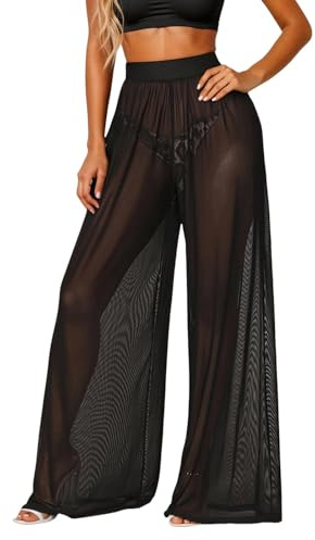 Generisch Pantalones de ocio para vacaciones de verano, pantalones de playa aireados, tela de malla transparente, pantalones largos casuales para oficina y uso diario