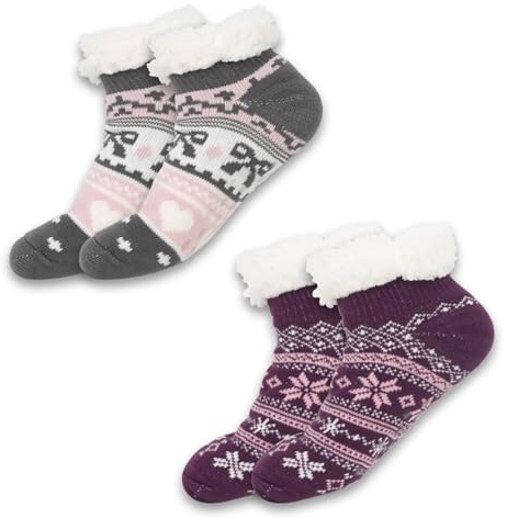 ZXTGBQ 2 Paires Femme Chaussons Chaussettes Hiver Maison éPaisse, Chausson Chaussette Femme Slipper AntidéRapantes Thermiques Hiver Chaud Douce, Chaussettes De Pantoufle, Cadeau De NoëL, Taille 35-41