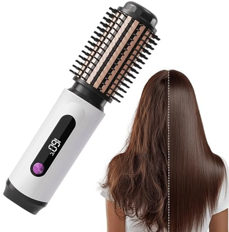 Brosse de fer à friser – Lisseur de de style, avec 3 réglages de température, fer à friser à brosse ronde – pour femmes et hommes, look d'éruption de salon, moins de frisottis, stimule la bri