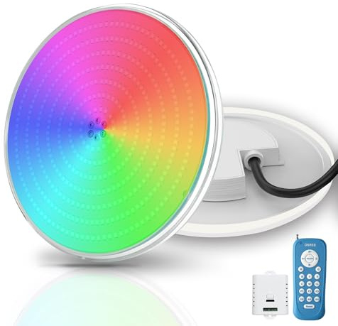 OSREE 35W Faro Piscina LED PAR56 Ultrapiatto, Lampada Piscina RGB Multicolore Dimmerabile 1400lm, Timer 2/4/6H, IP68 Impermeabile Riempito di Resinas Luce Piscina con Telecomando, 12V AC