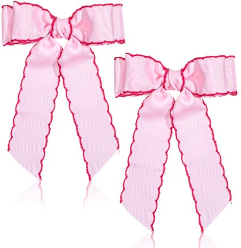 Shimmeroo 2PCS Pink Hair Bow,Princess Bow Hair Clip,Ruffle Satin Ribbon Hairs Clips with Alligator Clips Hairs Accessories for Women Girls,Valentine Birthday Party Everyday Wear