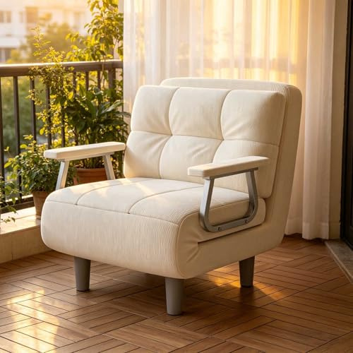3-i-1 Folding Bäddsoffa, Enstol med 5-position ryggstöd och kudde, hög motståndskraftsskum, stålram, Utrymmesbesparing för Gästrum, Liten lägenhet, Enkel montering, Kompakt design