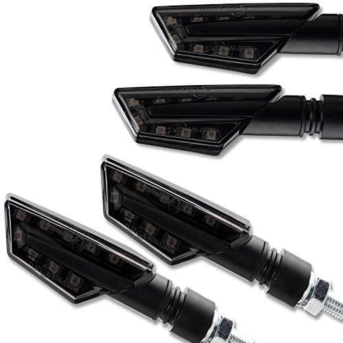 GERMANY MOTORSPORTS 4 x 12V LED Motorrad Blinker Paco vorn hinten schwarz getönt universal Motorradblinker Roller Moped 2 Paar 4 Stück