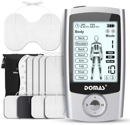 DOMAS TENS Unit with 4x6 Butterfly Pad for Lower Back Pain Relief, 8 Guided Body Programs, USB-C Rechargeable, Dual Channel