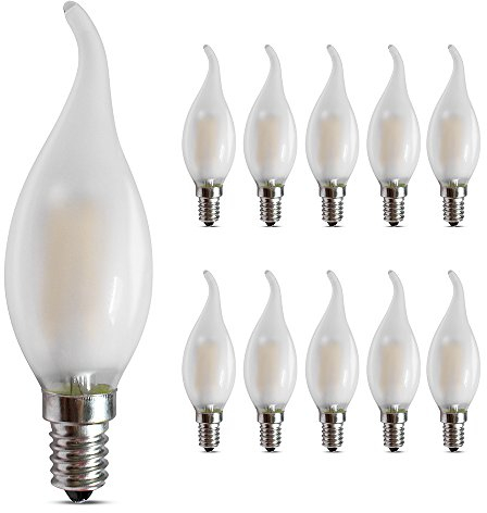 Filament Leuchtmittel E14 Dimmbar LED Glühbirne Kronleuchter Kerzenform 4W Kerze Lampe, Ersetzt 40 Watt 2700K Warmweiß, Milchglas, 10er Pack