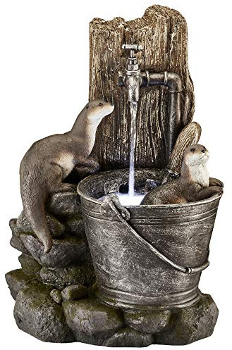 Serenity Animal Water Feature, Light Up LED, Self Contained for Garden, Decking & Patio, Outdoor, Weatherproof, Height 55cm (Playing Otters)