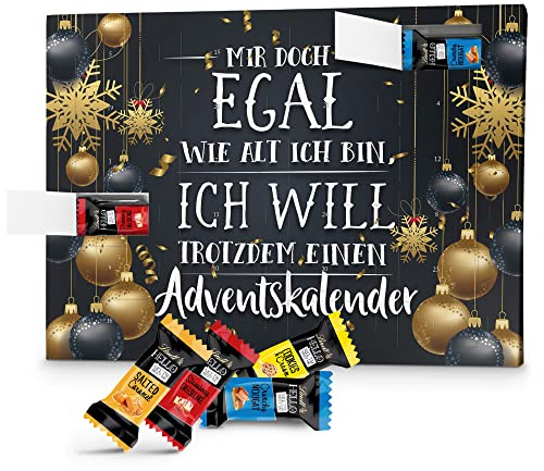 printplanet - Lindt Hello Adventskalender mit Spruch und Füllung in 4 Sorten - Mir doch Egal wie alt ich Bin, ich Will trotzdem einen Adventskalender - 2025