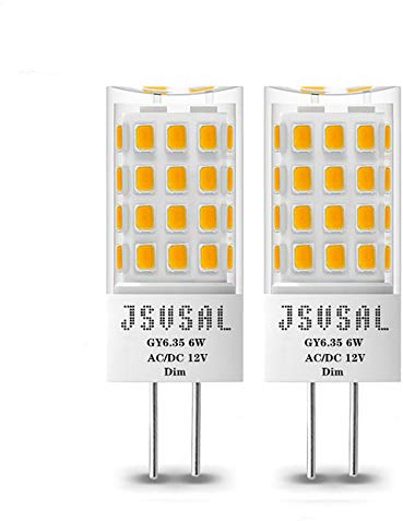 JSVSAL GY6.35 LED Bulb Dimmable, T4 JC Type GY6.35/G6.35 Bi-pin Base,AC/DC 12V Daylight White 5000K,6W Equivalent to 50-65W G6.35/GY6.35 Halogen/Xenon/Incandescent Replacement Bulb,2-Pack
