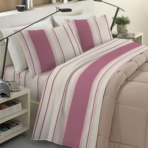 Banzaii Completo Lenzuola Matrimoniale Invernale in Flanella Felpate 100% Cotone Anti-Pilling 2 Piazze Doriana Rosa