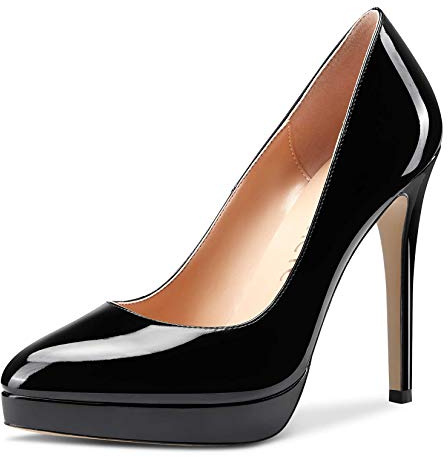 Castamere Scarpe col Tacco Plateau Donna Moda Tacco a Spillo 12CM High Heels Nero Pelle Verniciata Scarpe EU 35