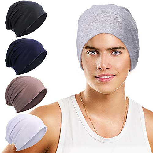 Syhood 5 Pcs Unisex Slouchy Beanie Hats for Men Women Summer Chemo Headwear Lightweight Baggy Dwarf Soft Chemo Sleep Caps(Dark Colors)