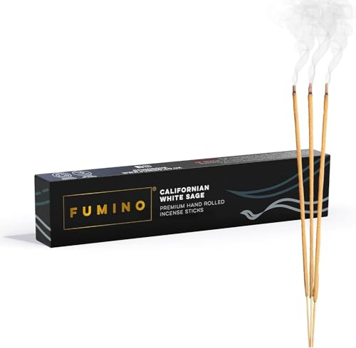 Fumino Bâtons d'Encens Frais Fait Main Parfum Sauge Blanche de Californie - 1 Boîte, 14 Bâtonnets Encens (15g) Senteur Fumino Masala Agarbatti Joss Smoke Fragrances pour Relaxation, Méditation