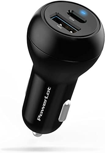 PowerLot 38W USB C Car Charger 2-Port, PD&QC 3.0 Mini USB Cigarette Lighter 20W+18W Compatible with iPhone 13/13 Mini/13 Pro/13 Pro Max/12 Series/11 Series/SE, Pixel 6/5/4/3, iPad, Galaxy S22/S20