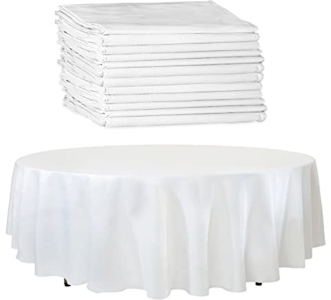 Upper Midland Products White Paper Table Cloths for Round Tables - 82” Octyround Paper Tablecloths with Plastic Backing Round Paper Table Cover (12-Pack)