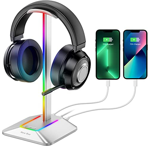 New bee Support pour Casque RGB avec chargeurs USB Type-C et Transfert de données Universel pour Casque de Jeu et Casque de Jeu pour Tous Les écouteurs (Plateado)