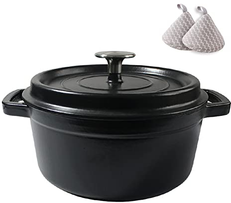 YLWX Cast Iron Enameled Dutch Oven, Casserole Oven Proof, Induction Cooking Dutch Pot, 2.8L Clay Crock Pot (Color : Black)