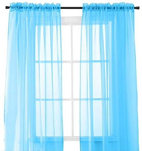 Elegant Comfort 2-Piece Sheer Panel with 2inch Rod Pocket - Window Curtains 40-inch Width X 84-inch Length, Turquoise