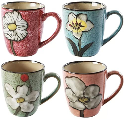 Ceramics 12oz Cappuccino Mug,Coffee mugs,Tea mugs,Kiln Glazing Process,Microwave and Dishwasher Safe, Perfect For Tea, Espresso, Latte - Porcelain Mugs for Kitchen or Cafe (Red+Blue+Green+Pink)