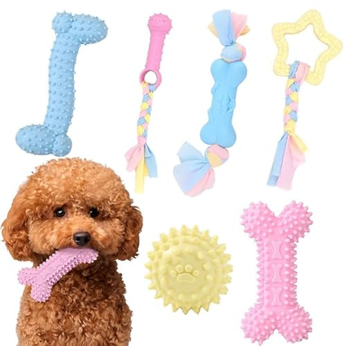 Youery 6 Pcs Juguetes Masticables para Dentición de Cachorros Juguetes de Caucho Natural para Perros, Juguete Masticable para Perros Indestructible para Perrito ​Pequeño Medio y Masticadores Agresivos