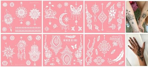 6 grandi foglie mandala, piuma, acchiappasogni, farfalla, tatuaggio, modello di tatuaggio, rosa, 6