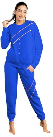 GIVOVA Tuta Femminile Intera, Completo da Donna Homewear Lungo Confortevole (IT, Testo, S, Regular, Regular, G24F Bluette-No Zip)