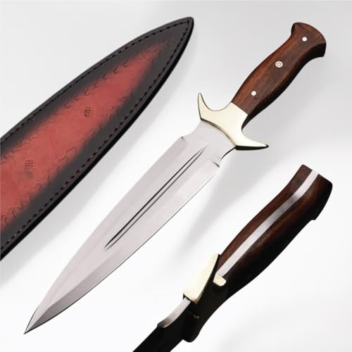 Handmade D2 Steel Dagger Knife 15” | Fixed Blade Full Tang with Leather Sheath – Tactical, Survival & Hunting Knife for Camping, Fishing, Bushcraft & Outdoor Use – Gift for Men by H&H Blades