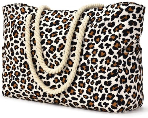 oscaurt Sac de plage à rayures - Sac de plage étanche - Grand sac de plage avec fermeture éclair - Sac de shopping pour femme - XXL - Famille - Sac de courses - Sac à bandoulière - Uni - Sac de