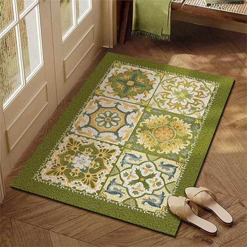 Surwin Non Slip Door Mat Indoor, European Vintage Style Front Door Mat PVC Loofah Doormat Anti Slip Rubber Backed Doormats Dirt Trapping Entrance Rug for Kitchen Garden (Fruit Green,45x75cm)