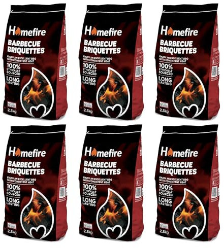 Homefire BBQ Briquettes, Premium Charcoal Briquettes for Grilling, BBQs, and Outdoor Cooking, 2.5 kg (Pack of 6)