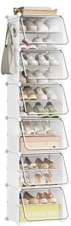 eSituro Cajas de Zapatos 12 Niveles, Zapatero de Plástico para 12 Pares, Organizadores de Almacenamiento, Apilables, Armario Paneles para Dormitorio, Sala de Estar y Recibidor