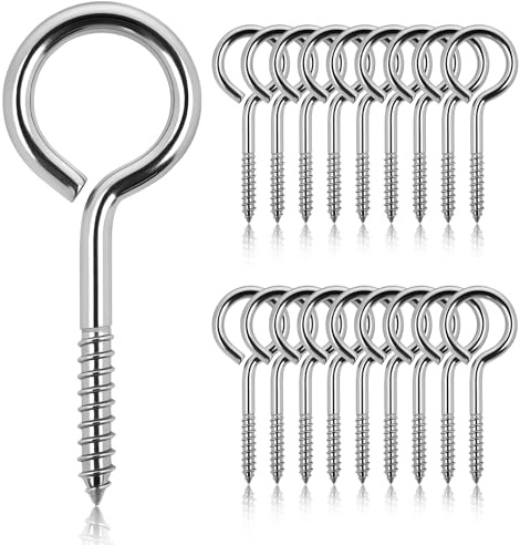 18 ganci a vite da 65 mm, resistenti alla ruggine (capacità 205 kg), ganci da soffitto in acciaio inossidabile 304, viti con occhielli anti-rottura per legno, fili di fissaggio, cesti di fiori