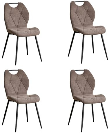 GrandCA HOME Juego de 4 Sillas de Comedor, Cocina, Sala de Estar y Comedor Tapizadas con Respaldo de Tela y Patas de Metal con Asas (Marrón)
