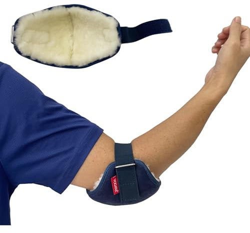 Vogana 1 Piece Sheepskin Elbow Protector for Relief Sores Adjustable Widch Pad Comfortable & Breathable Navy