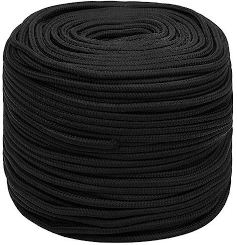Corde de bondage - Corde à linge en polypropylène - Noir - 6 mm - 25 m - Pour jardin, bricolage, décoration, groupage et camping